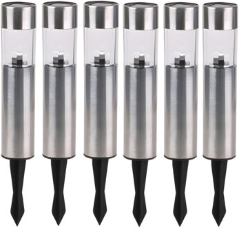 Sunnydays Tuinlampen / prikspot Solar Solento - 6x - zilver - RVS - waterbestendig - 30 cm