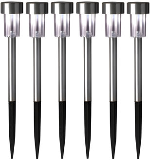 Sunnydays Tuinlampen / prikspot Solara - 12x - zilver - RVS - waterbestendig - 37 cm