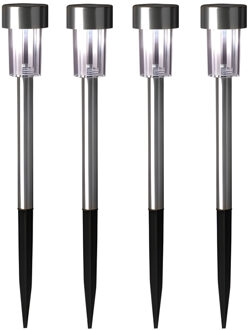 Sunnydays Tuinlampen / prikspot Solara - 4x - zilver - RVS - waterbestendig - 37 cm