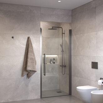 Suno Nisdeur draaideur 70 cm Gunmetal Helder Glas 8 mm Nano