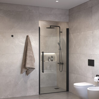 Suno Nisdeur draaideur 90 cm Mat Zwart Helder Glas 8 mm Nano