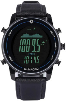 SUNROAD digital sports fishing wristwatch with climb altitude air pressure remind 100m waterproof stainless steel leather strap