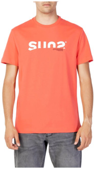 Suns Rode Print Ronde Hals T-Shirt Suns , Red , Heren - XL