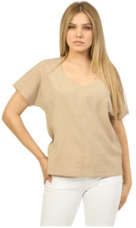 Suns Zand T-shirt met wijde halslijn Suns , Beige , Dames - M,S,Xs