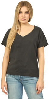 Suns Zwarte katoenen T-shirt met wijde halslijn Suns , Black , Dames - M,S,Xs