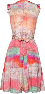 Sunset Hues Abstract Print Licht Satijnen Jurk Veelkleurig - M