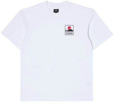 Sunset On Mt Fuji Grafisch T-shirt Edwin , White , Heren - Xl,L,M,S