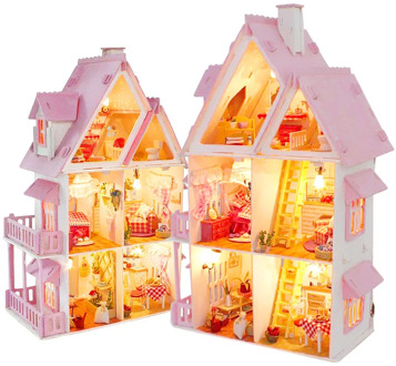 Sunshine Alice DIY Villa Doll House Wooden 3D Lights Miniature Dollhouse Furniture Puzzle Kit Toys for Children Christmas Gift