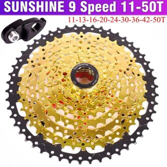 SUNSHINE-SZ 9 Speed Cassette 11-50 T 11-42 T Goud Mountainbike WideRatio MTB Fiets 9 S vrijloop Compatibel met M430 M4000 M590 9S 42T goud Expand