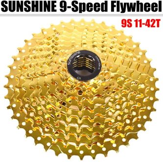SUNSHINE-SZ 9 Speed Cassette 11-50 T 11-42 T Goud Mountainbike WideRatio MTB Fiets 9 S vrijloop Compatibel met M430 M4000 M590 SUNSHINE 9S 42T goud