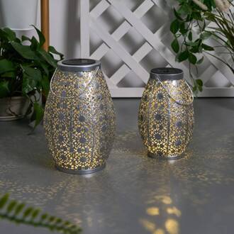 Sunshine Temptation LED lantaarn op zonne-energie 27 cm zilver