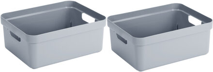 SunWare 10x stuks blauwgrijze opbergboxen/opbergmanden 24 liter kunststof