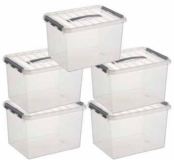 SunWare 10x Sunware Q-Line opberg box/opbergdoos 22 liter 40 cm - Opbergbak kunststof transparant/zilver 10 stuks