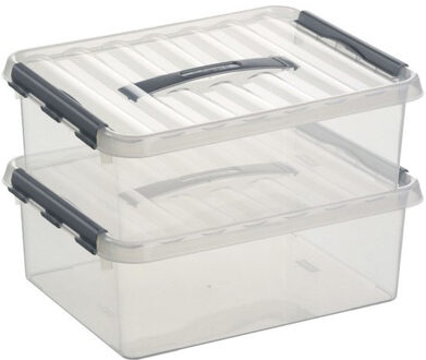 SunWare 2x Kunststof stapelbare opbergbak 12 liter 40 x 30 x 14 cm - Opbergbox Transparant