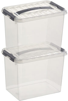 SunWare 2x Kunststof stapelbare opbergbak 9 liter 30 x 20 x 22 cm - Opbergbox Transparant
