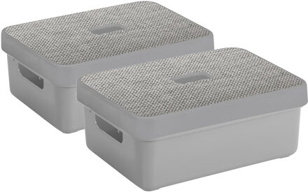SunWare 2x Opbergbox/mand lichtgrijs 9 liter kunststof met deksel