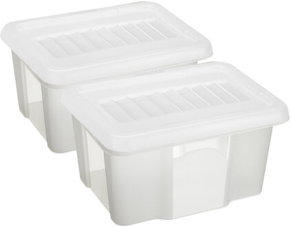 SunWare 2x opslagbox kunststof 24 liter transparant 42 x 33 x 22 cm met deksel
