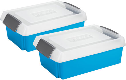 SunWare 2x opslagbox kunststof 30 liter blauw 59 x 39 x 17 cm met extra hoge deksel