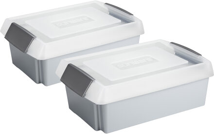 SunWare 2x opslagbox kunststof 30 liter grijs 59 x 39 x 17 cm met extra hoge deksel