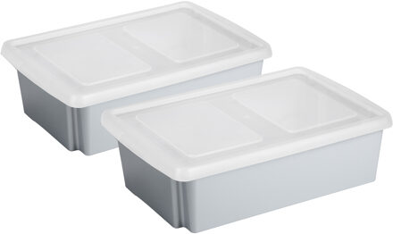 SunWare 2x opslagbox kunststof 30 liter lichtgrijs 59 x 39 x 17 cm met deksel