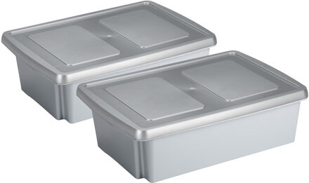 SunWare 2x opslagbox kunststof 30 liter lichtgrijs 59 x 39 x 17 cm met deksel