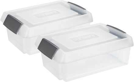 SunWare 2x opslagbox kunststof 30 liter transparant 59 x 39 x 17 cm met extra hoge deksel