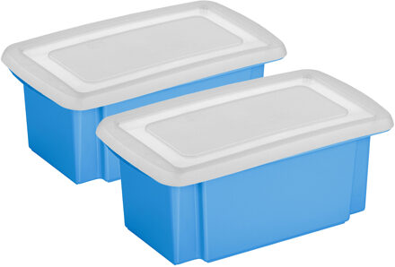 SunWare 2x opslagbox kunststof 7 liter blauw 38 x 21 x 14 cm met deksel