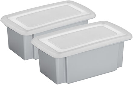 SunWare 2x opslagbox kunststof 7 liter grijs 38 x 21 x 14 cm met deksel