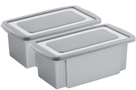 SunWare 2x opslagbox kunststof 7 liter grijs 38 x 21 x 14 cm met grijze deksel