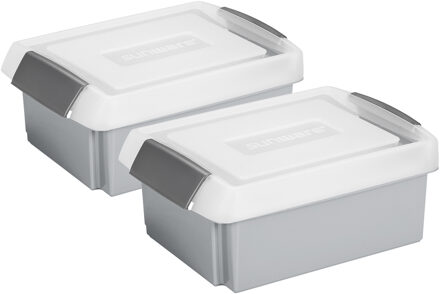 SunWare 2x opslagboxen kunststof 17 liter lichtgrijs 45 x 36 x 14 cm met hoge deksel