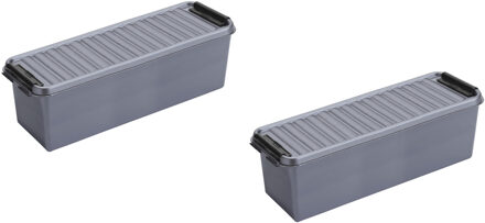 SunWare 2x stuks metallic/zwarte bewaardoosjes/opberg baskets 1,3 liter - Opbergbox Grijs
