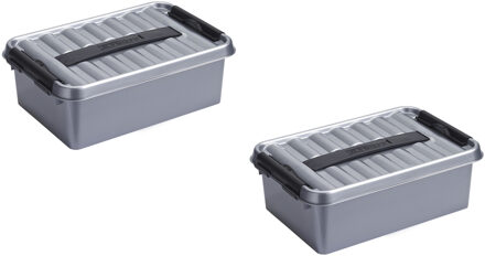 SunWare 2x stuks metallic/zwarte bewaardoosjes/opberg baskets 12 liter - Opbergbox Grijs