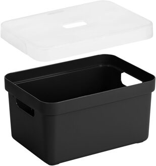 SunWare 2x stuks opbergboxen/opbergmanden zwart van 13 liter kunststof met transparante deksel - Opbergbox