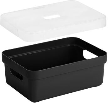 SunWare 2x stuks opbergboxen/opbergmanden zwart van 9 liter kunststof met transparante deksel - Opbergbox