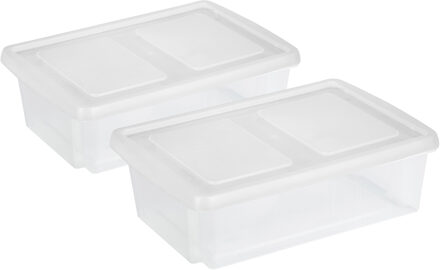 SunWare 2x stuks opslagbox kunststof 30 liter transparant 59 x 39 x 17 cm met deksel