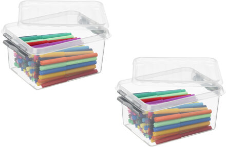 SunWare 2x stuks sunware q-line opberg box/opbergdoos - 2 liter - 20 x 15 x 10 cm - kunststof - transparant