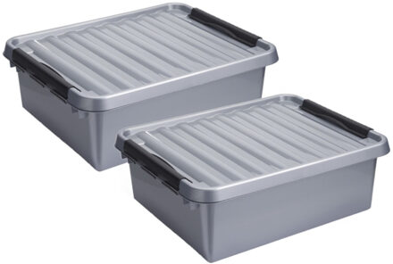 SunWare 2x stuks sunware q-line opberg box/opbergdoos - 25 liter - 50 x 40 x 18 cm - kunststof - grijs