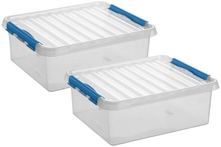 SunWare 2x stuks sunware q-line opberg box/opbergdoos - 25 liter - 50 x 40 x 18 cm - kunststof - transparant