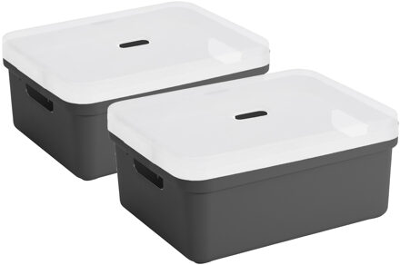 SunWare 2x Sunware opbergbox/mand 24 liter antraciet grijs kunststof met transparante deksel