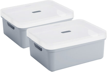 SunWare 2x Sunware opbergbox/mand 24 liter blauwgrijs kunststof met transparante deksel