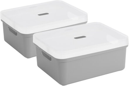 SunWare 2x Sunware opbergbox/mand 24 liter lichtgrijs kunststof met transparante deksel