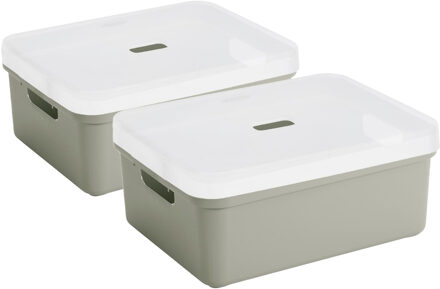 SunWare 2x Sunware opbergbox/mand 24 liter lichtgroen kunststof met transparante deksel