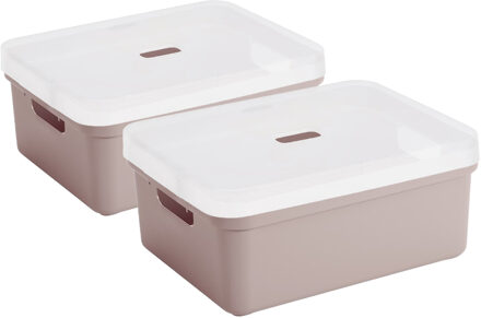 SunWare 2x Sunware opbergbox/mand 24 liter oud roze kunststof met transparante deksel