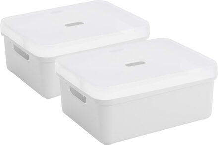 SunWare 2x Sunware opbergbox/mand 24 liter wit kunststof met transparante deksel