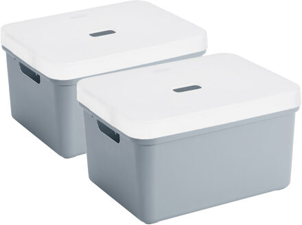 SunWare 2x Sunware opbergbox/mand 32 liter blauwgrijs kunststof met transparante deksel