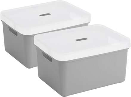 SunWare 2x Sunware opbergbox/mand 32 liter lichtgrijs kunststof met transparante deksel