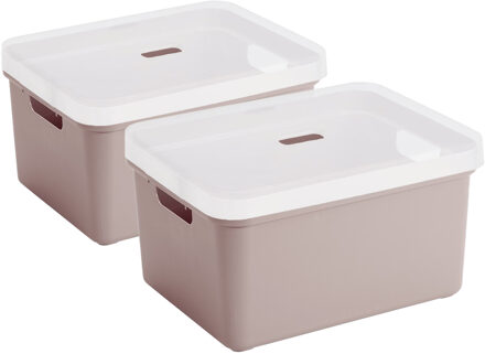 SunWare 2x Sunware opbergbox/mand 32 liter oud roze kunststof met transparante deksel