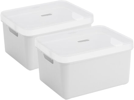 SunWare 2x Sunware opbergbox/mand 32 liter wit kunststof met transparante deksel