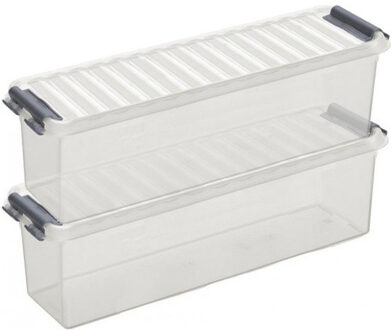 SunWare 2x sunware q-line opberg box/opbergdoos - 1.3 liter - 27 x 8 x 9 cm - kunststof - transparant