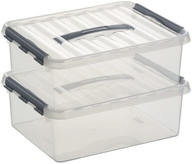 SunWare 2x sunware q-line opberg box/opbergdoos - 12 liter - 40 x 30 x 14 cm - kunststof - transparant
